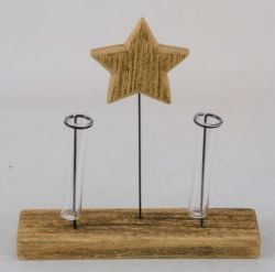 Holzfuß mit 1 Stern u. 2Gläser natur 23,5x5,5x24cm