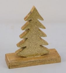 Tanne auf Holzfuß gold 15x6x16,5cm
