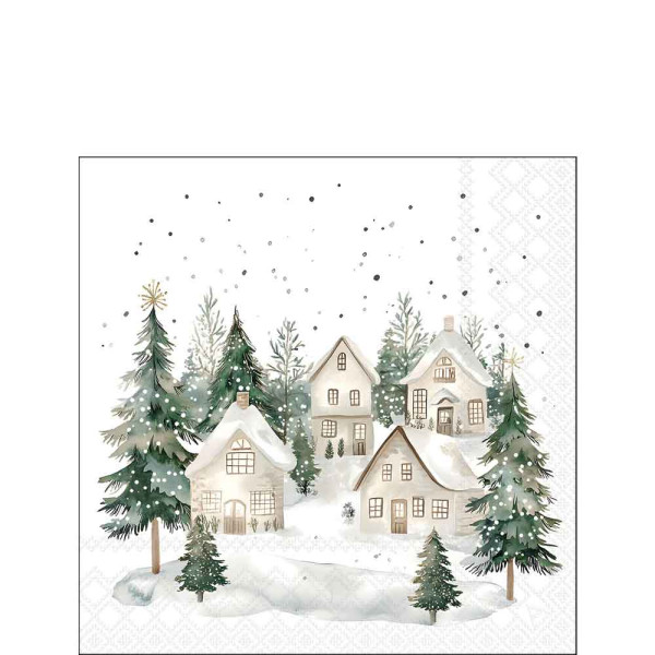 Serviette Snowy houses 25x25cm
