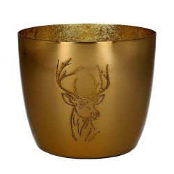 Windlicht Madras M, Motiv: Hirsch, gold H8,5cm, D10cm