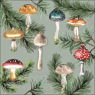 Serviette Mushroom ornaments mint 33x33cm