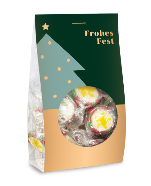 Weihnachts-Bonbons 75g Frohes Fest (Tannenbaum) Goldveredelung