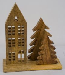Haus a.Holzfuß 2 Tannen natur 28x10x31cm