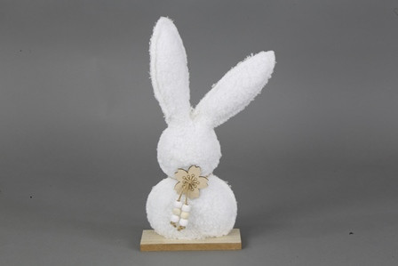 Hase m.Blume Plüsch Holz weiß 15x4,5x28,5cm