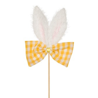 Stecker Holz Hasenohren/Schleife gelb/weiss