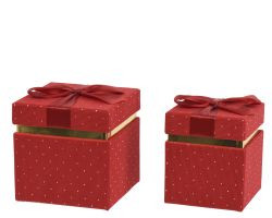 Geschenkschachtel Pappe rot mit Schleife 12,5x12,5x14,5cm