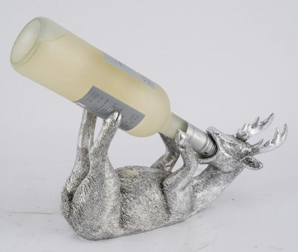 Flaschenhalter Hirsch Poly silber 32x9,5x18cm