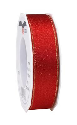 Band GLITTER SATIN 20mx25mm Fb.609 rot/gold