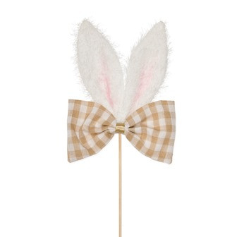 Stecker Holz Hasenohren/Schleife natur/weiss