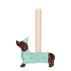 Kerzenhalter Dackel Dolomit Mignon türkis 16,8x6,5x12,8cm