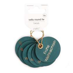 Anhänger VELLU ROUND FROHE WEIHN. Ø5cm 6Stück petrol