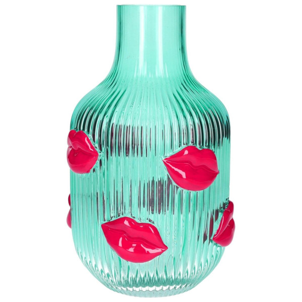 Vase Lippen Glas türkis/transparent 15x25x15cm