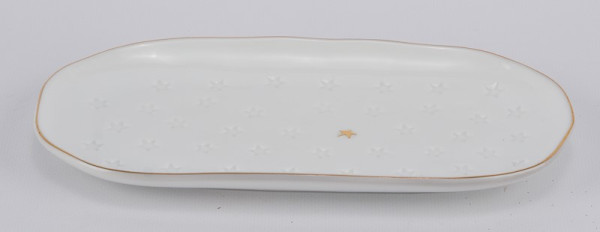 Platte Porzellan weiß gold 22x11x2cm