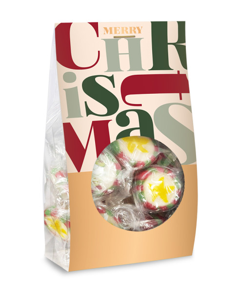 Weihnachts-Bonbons 75g Merry Christmas (Typo) Goldveredelung