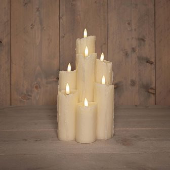 Tropfkerze Wax elfenbein 7x3D Flamme 15x15x25.5cm