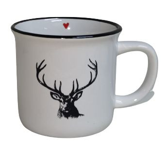 Tasse Hirsch weiß/schwarz 9x8.5cm