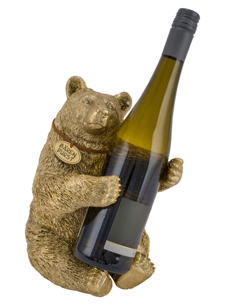 Flaschenhalter Bär Poly gold 18x19,5x25cm