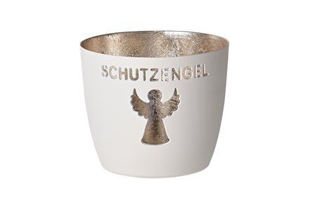 Windlicht Eisen H8,5cmxD10cm weiß/gold