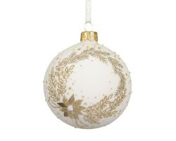 Kugel Kranz weiß gold Glas D8cm