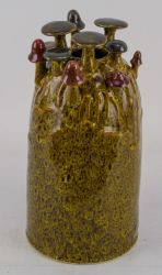Vase mit Pilzen Steingut grau/braun 14,5x14,5x29,5cm