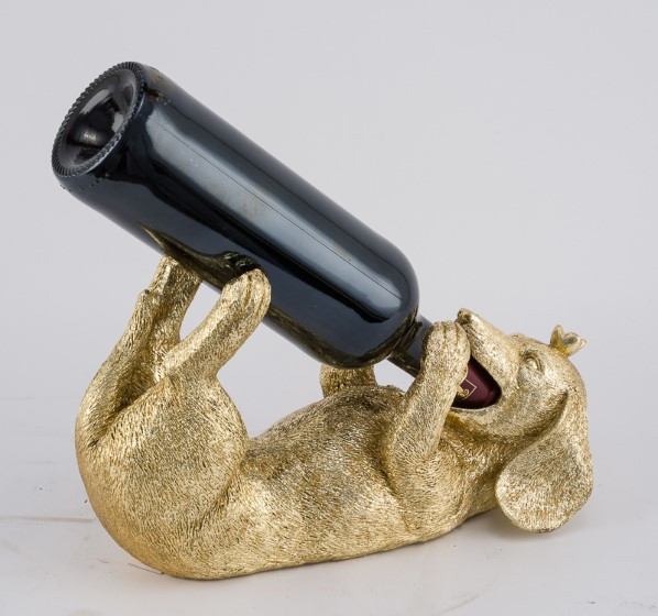 Flaschenhalter Hund Poly gold 30x11x18cm