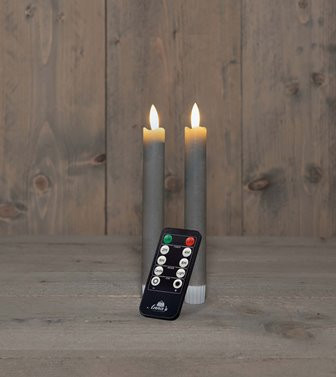 LED Stabkerze Rustikal Wachs taupe 18cm 2Stück