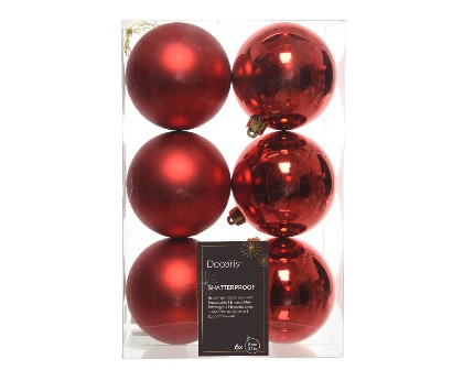 Kugeln bruchfest weihnachtsrot mix 6St. 8cm