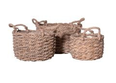 Binsenkorb Henkel Folie rund weiß gekalkt Ø26x16cm