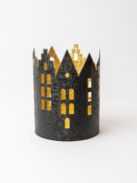 Windlicht Metall schwarz gold 7x10cm