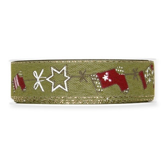 Band Weihnachten 25mmx18m olive grün/rot/gold