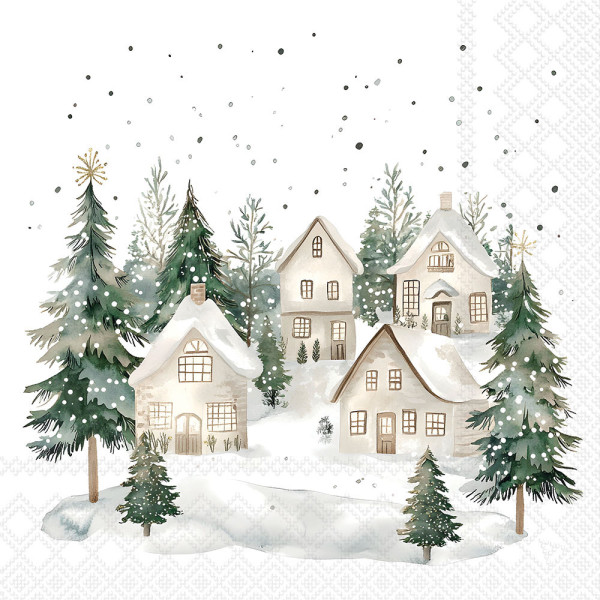 Serviette Snowy houses 33x33cm