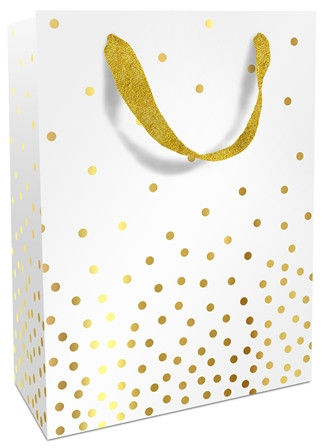 Geschenktasche 26x36x13cm Golden Dots weiß
