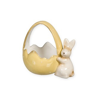 Korb Hase Porzellan gelb/weiss/natur