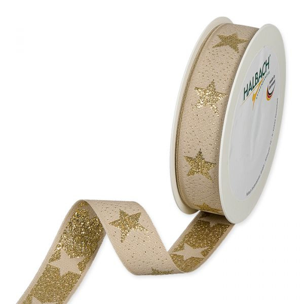 Band Weihnacht Lurexsterne 25mmx15m leinen/gold