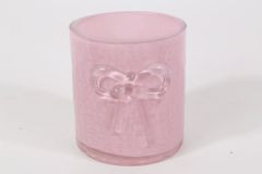 Windlicht Schleife Glas rosa 9x9x10cm