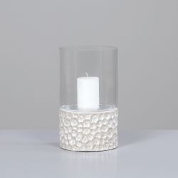 Windlicht Keramik mit Glas creme 34cm Ø 19cm