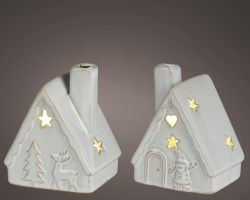 LED Haus indoor 7,7x6,4x9,4cm 2fach sort.