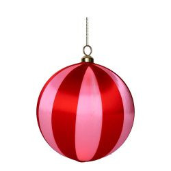 Weihnachtskugel Chinois 12cm, Streifen, rot/rosa D12cm