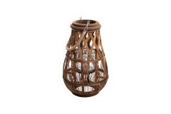 Laterne Bambus braun, Ø26x40cm, Glas Ø10x10cm