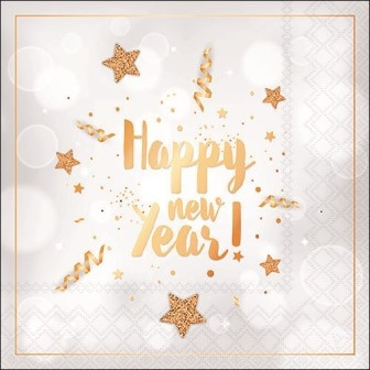 Serviette New Year glitter white 33x33cm