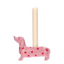 Kerzenhalter Dackel Dolomit Mignon rosa 17x6x11,5cm