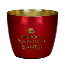 Windlicht Madras M, Motiv: Support your local santa, rot/gold H8,5cm, D10cm