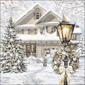 Serviette Christmas house 33x33cm