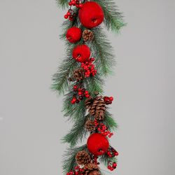 Girlande Tannen-Mix mit Zapfen, Beeren und Äpfeln 180 cm
