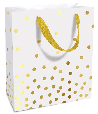 Geschenktasche 18x21x8cm Golden Dots weiß