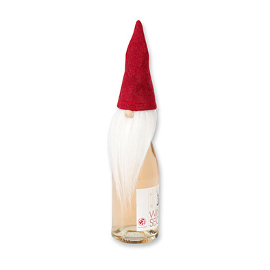 Wichtel Mütze als Flaschendeko rot/weiss