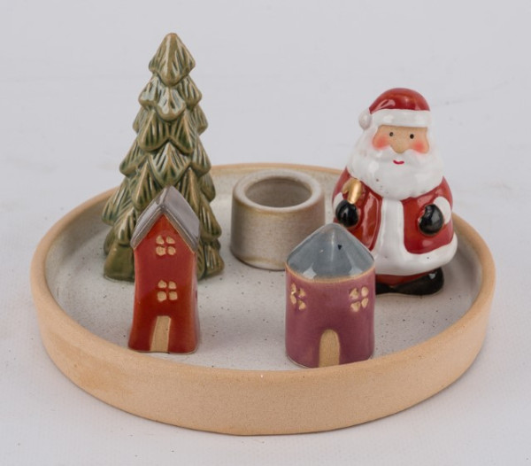Kerzenschale Steingut Nik.Tanne Häuser 15,5x15,5x9,5cm