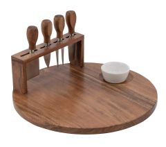 Käsebrett 6tlg.Akazien natur/weiß 33x33x16,5cm