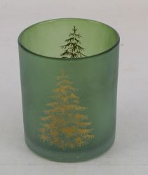 Windlicht Tanne Glas matt/grün 9x9x10cm
