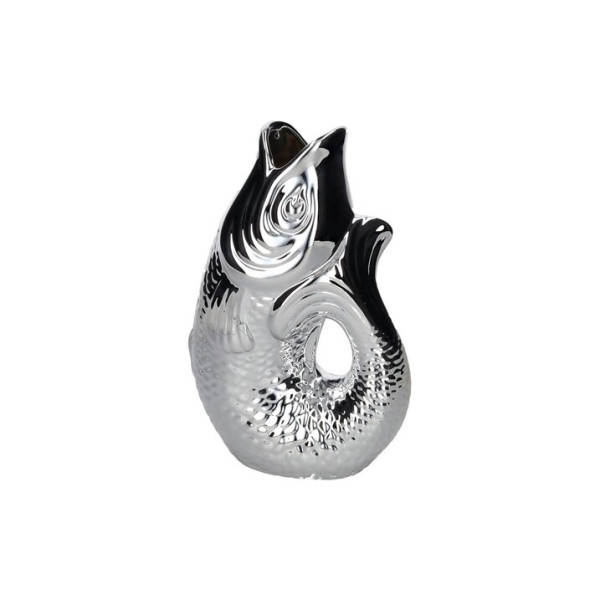 Vase/Karaffe Fisch Steingut silber 9,5x13x6cm